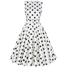 Belle Poque Stock Sleeveless 37 Patterns Cotton Big Black Dot White Vintage Dress 50s BP000002-36